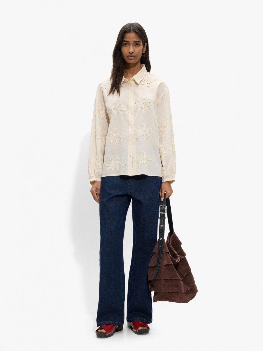 Camisa Con Bordados 100% Algodón crudo