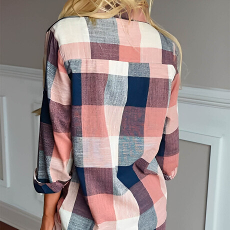 Sobre Camisa Dama A Cuadros Liviana Cómoda Moda 2025 Rosa Azul