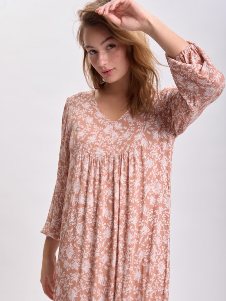 Vestido largo paneles estampa boho Tostado