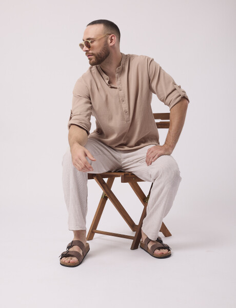 Camisa m/l bambula beige