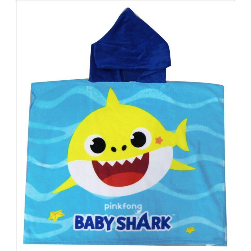 Toalla Disney Poncho Baby Shark Celeste - Azul Marino - Amarillo