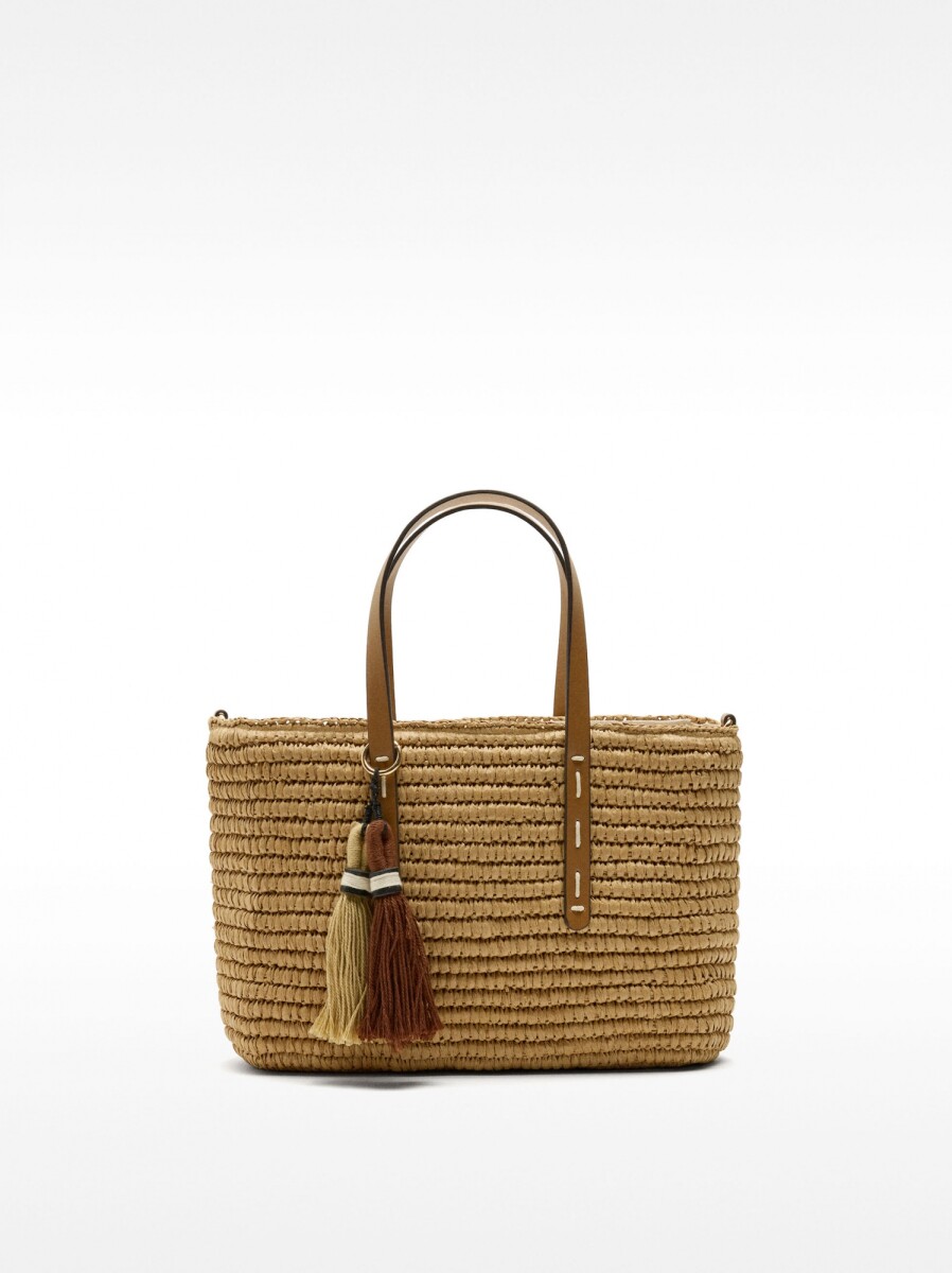 Bolso Tote Con Efecto Rafia Y Colgante L - natural 