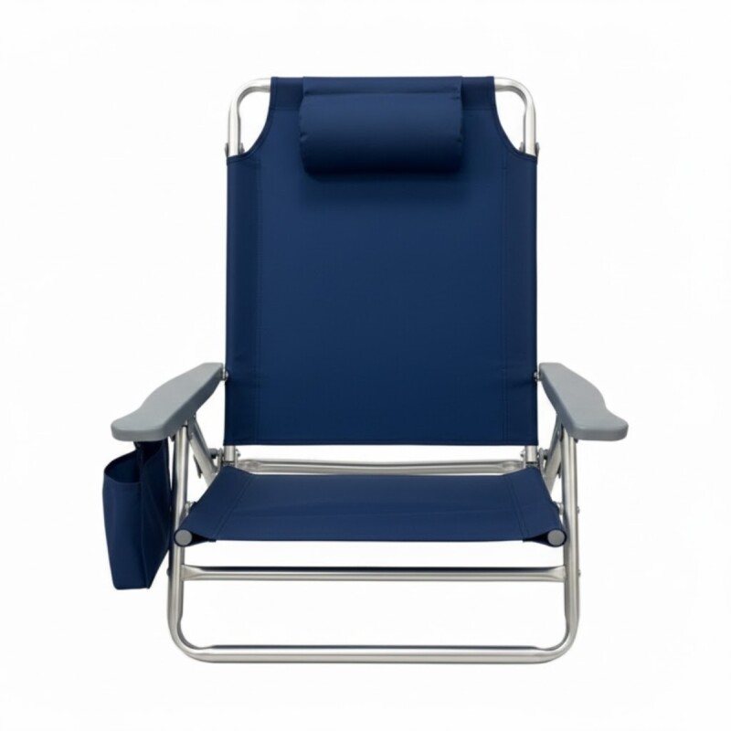 Reposera baja con posa brazo de plástico y bolsillo AZUL