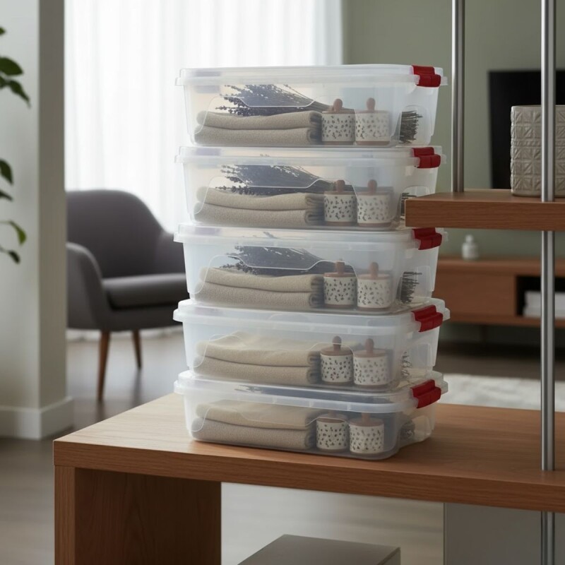 Set x5 caja organizadora 10 lts baja TRANSPARENTE