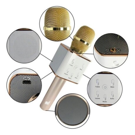 Micrófono Karaoke bluetooth inalámbrico parlante USB Dorado
