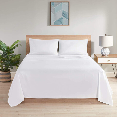 Juego Sábanas Queen Size Home Class Lisas 180 Hilos 100% Algodón BLANCO