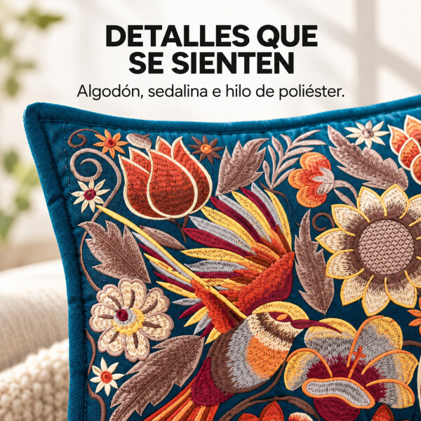 Funda de almohadón ZAL bordada artesanal 50 x 50 cm Turquesa