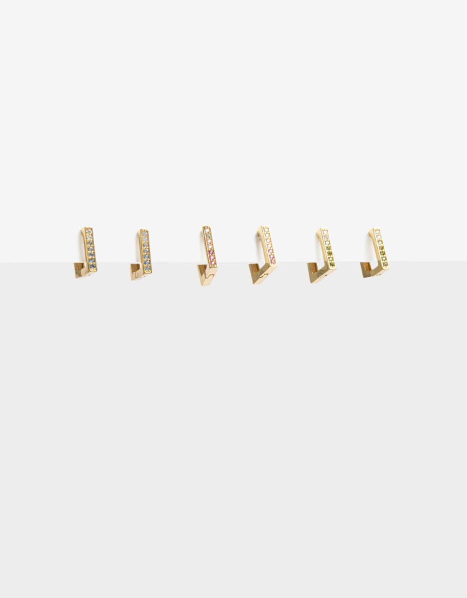 Set De Argollas Cuadradas Cubic Zirconia - Dorado 