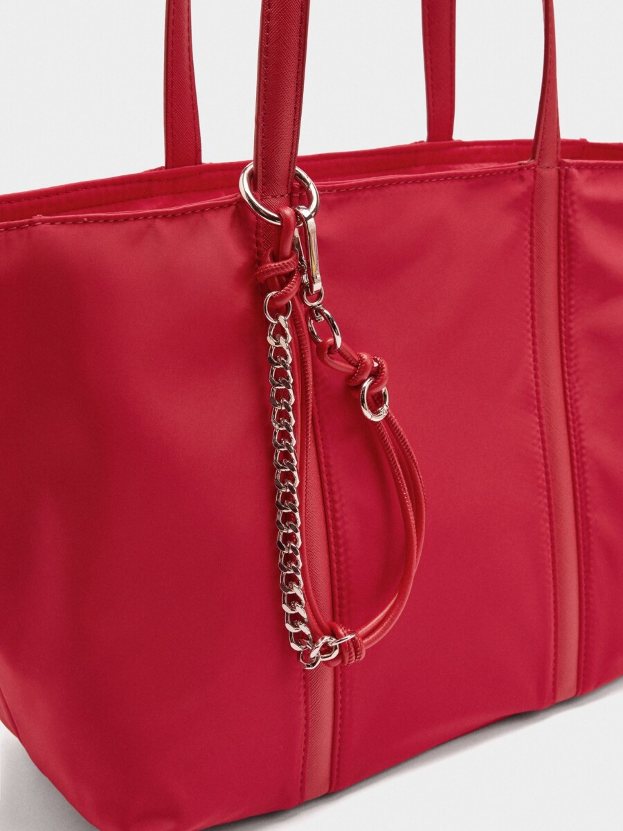 Bolso Shopper De Nylon Con Colgante rojo