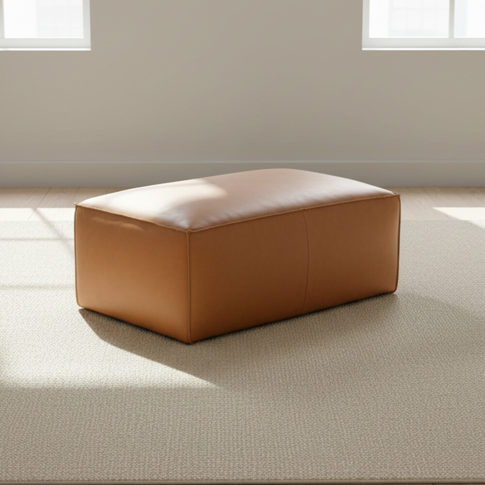 PUFF CUERO MARRON TUFA CAMEL