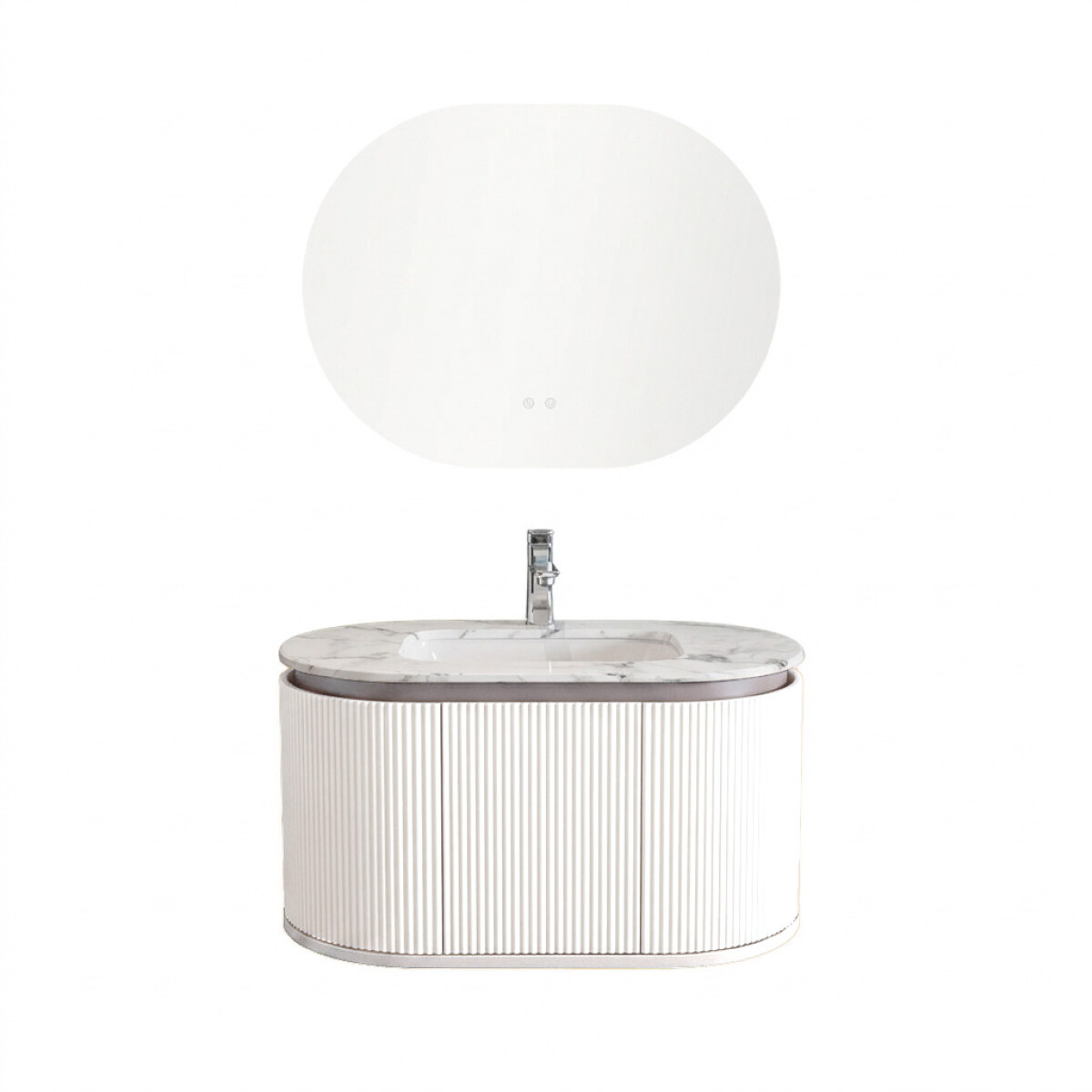 Mueble De Baño Pvc Blanco Con Espejo Luz Led Modelo Lt6001-80 / Mueble + Espejo Led - 80 Cm 