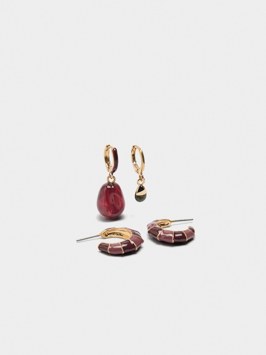 Set De Aros Con Esmalte Y Efecto Piedra multicolor