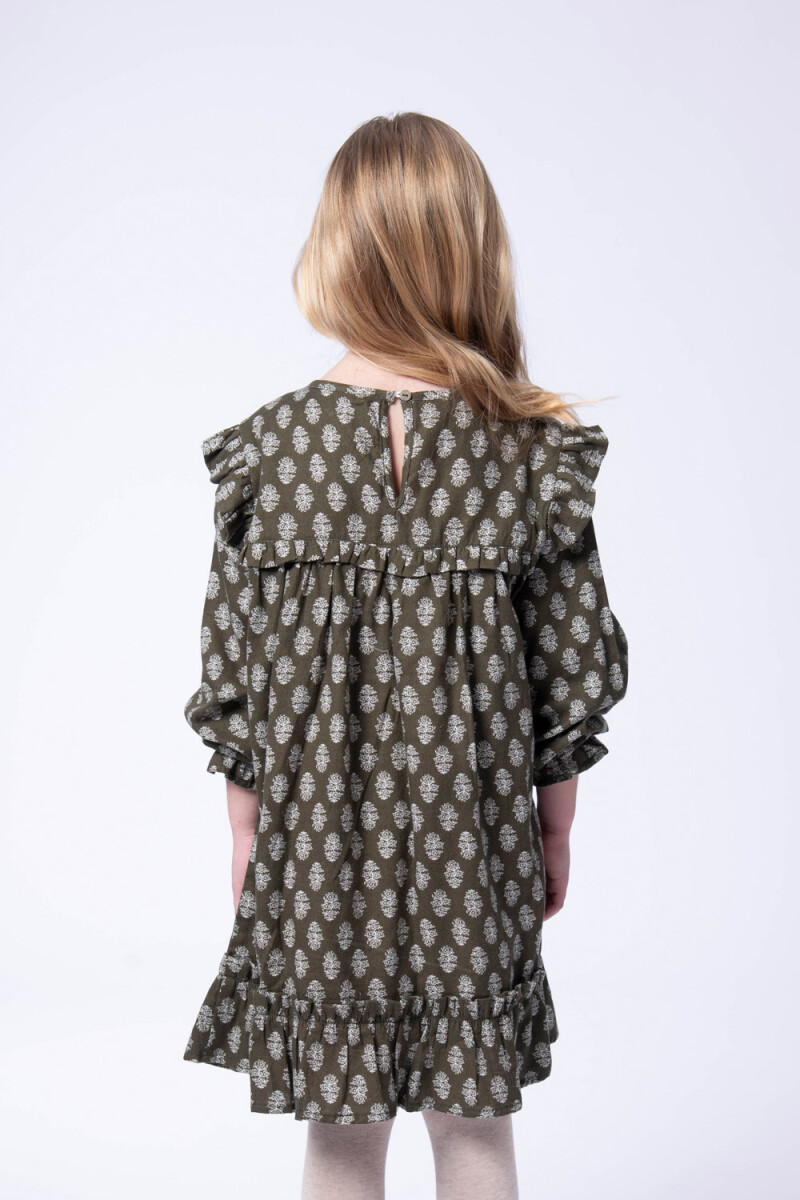 Vestido volados estampado Verde