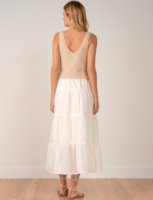 Vestido Midi Combinado Tejido Y Falda Escalonada BEIGE