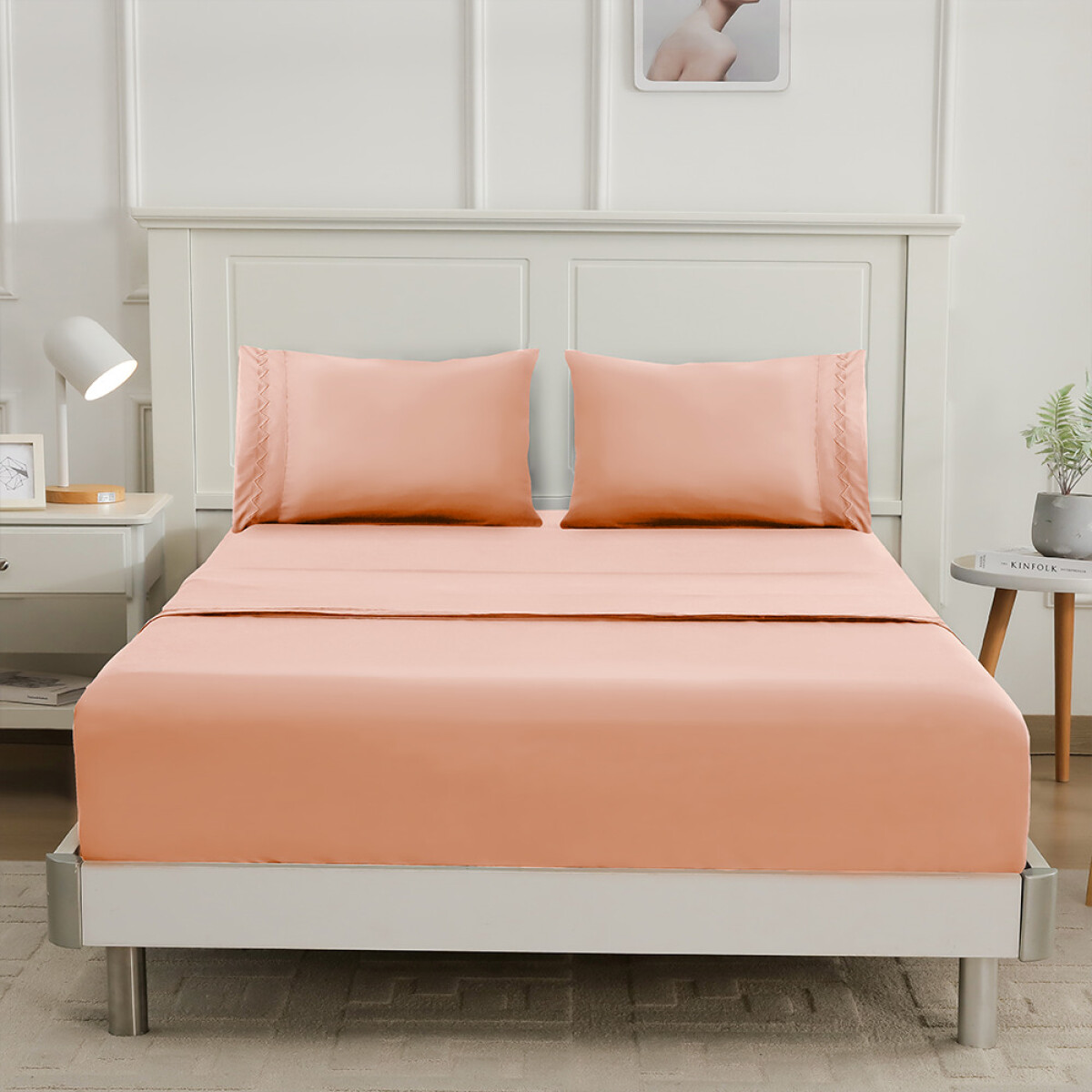 JUEGO DE SABANAS PREWASH CON BORDADO LANCASTER 2 PLAZAS - SALMON 