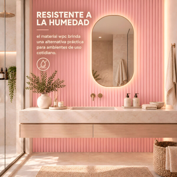 Pack x20 Wpc Simil Madera Wall Panel Lambrin 2.90x16.7 Rosa 1