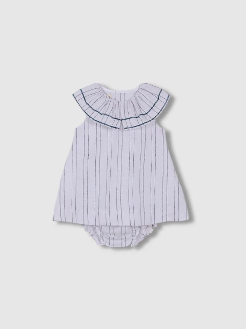 Vestido De Rayas Con Volantes Gris