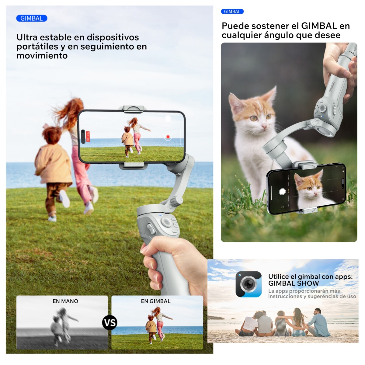 Estabilizador Gimbal 360 IA seguimiento facial automático 3 ejes 