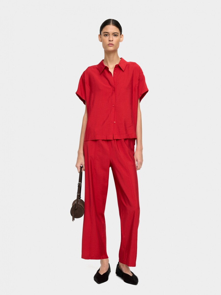 Pantalón Con Cintura Elástica Efecto Arrugado rojo