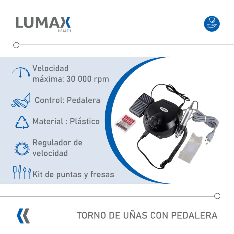 Torno Uñas Lumax 30000rpm Profesional Con Pedalera Negro