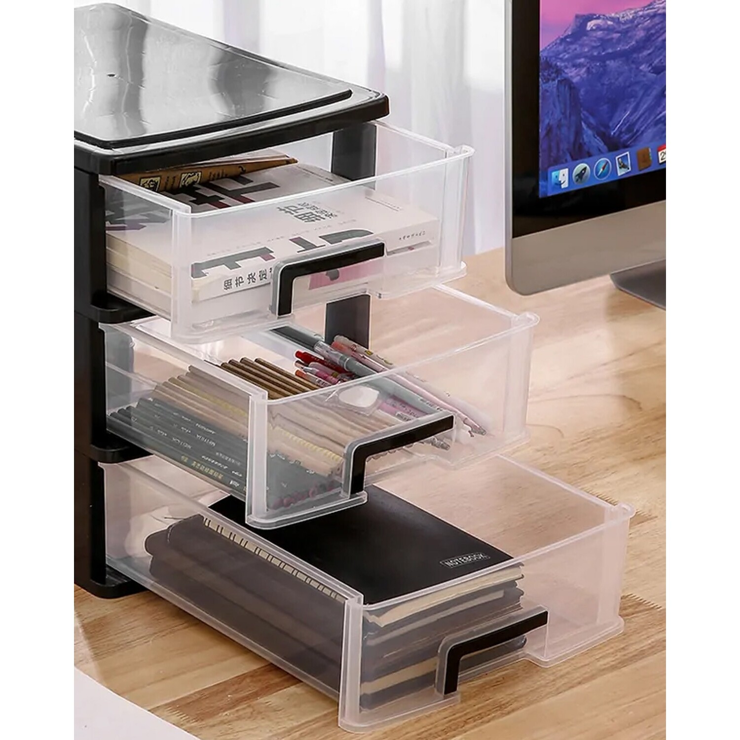Cajonero organizador con 3 cajones 25x34x32cm Negro Electroventas