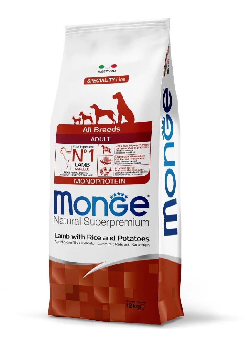 MONGE DOG ALL BREEDS ADULT LAMB MONOPROTEINA 12 Kg - Monge Dog All Breeds Adult Lamb Monoproteina 12 Kg 
