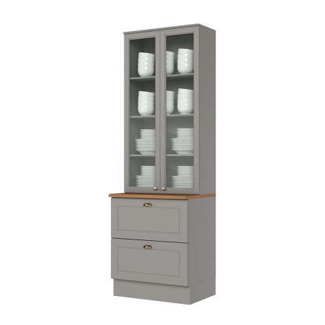 PANELERO TORRE 2 PUERTAS EN VIDRIO 2 CAJONES ARMARIO CON ESTANTERÍA - LINEA AMERICANA GRIS