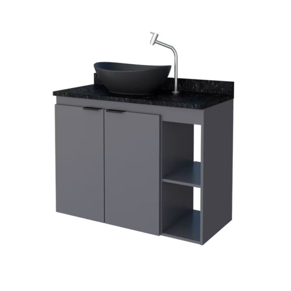 Mueble de baño suspendido Aster Gris 80 cm mesada granito sin bacha Mueble De Baño Suspendido Aster Gris 80 Cm Mesada Granito Sin Bacha