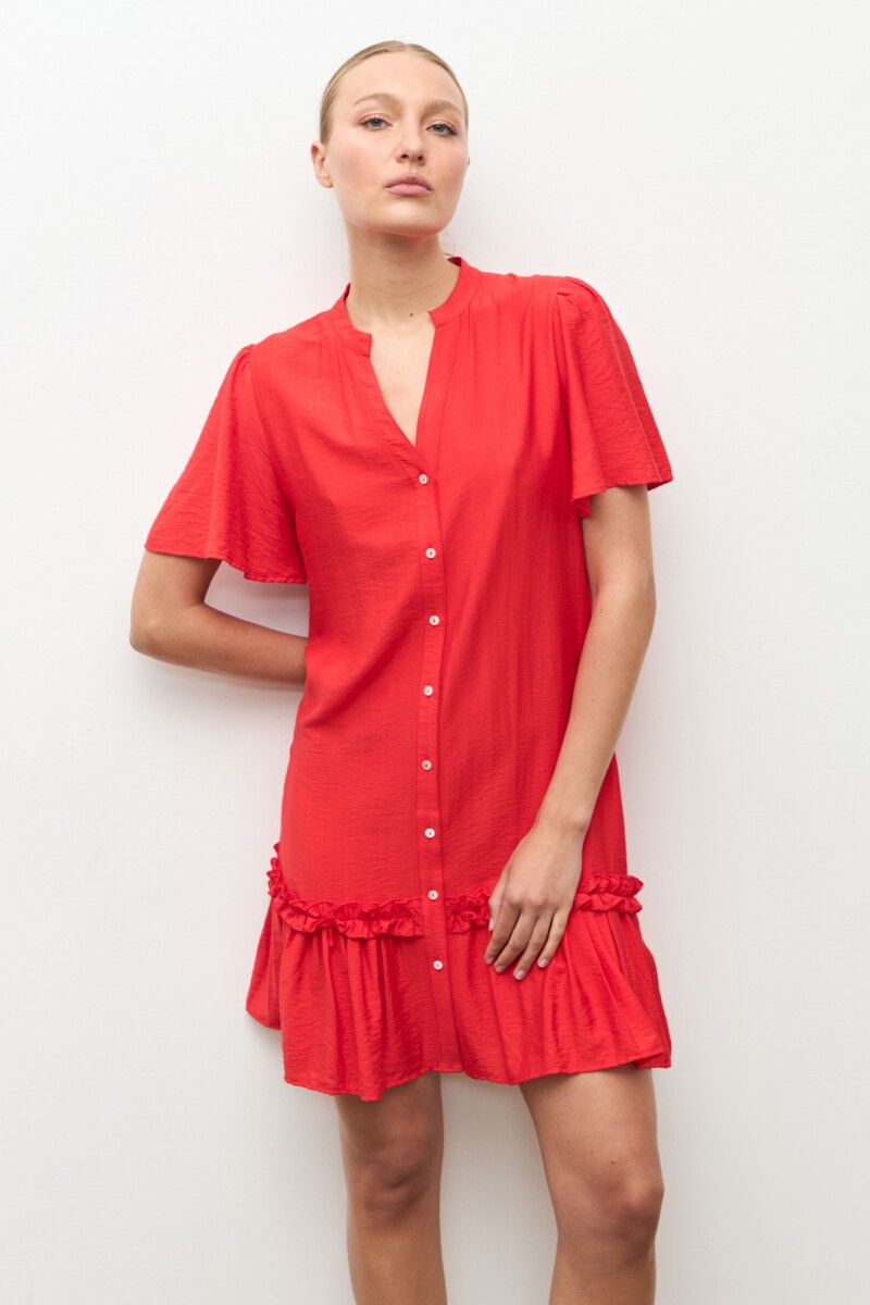 Vestido midi con volados rojo