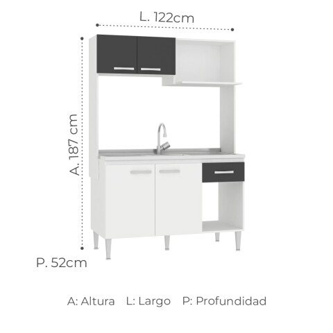 Kit de cocina compacta 4 puertas 1 cajón Patas Ajustables y Rieles Metálicos 122 x 52 x 187cm Blanco / Grafito