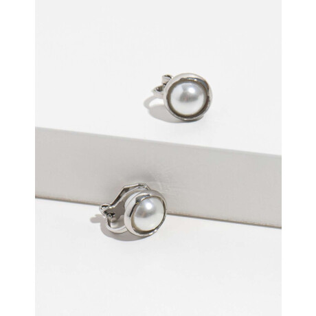 Aros Clip Con Perla Plateado Rodio