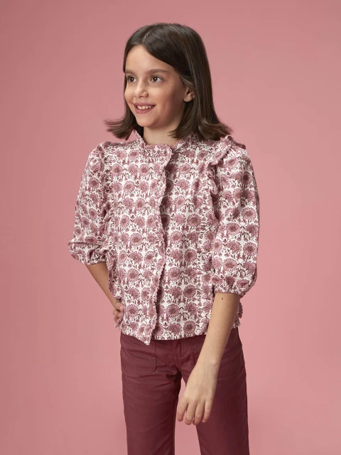 Camisa De Flores Berenjena