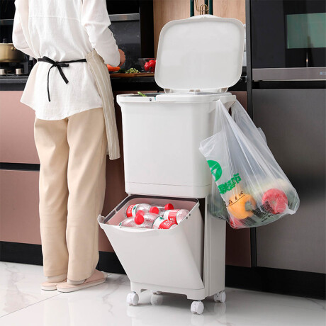 Tacho De Basura Papelera Contenedor C/ruedas 45 L Blanco