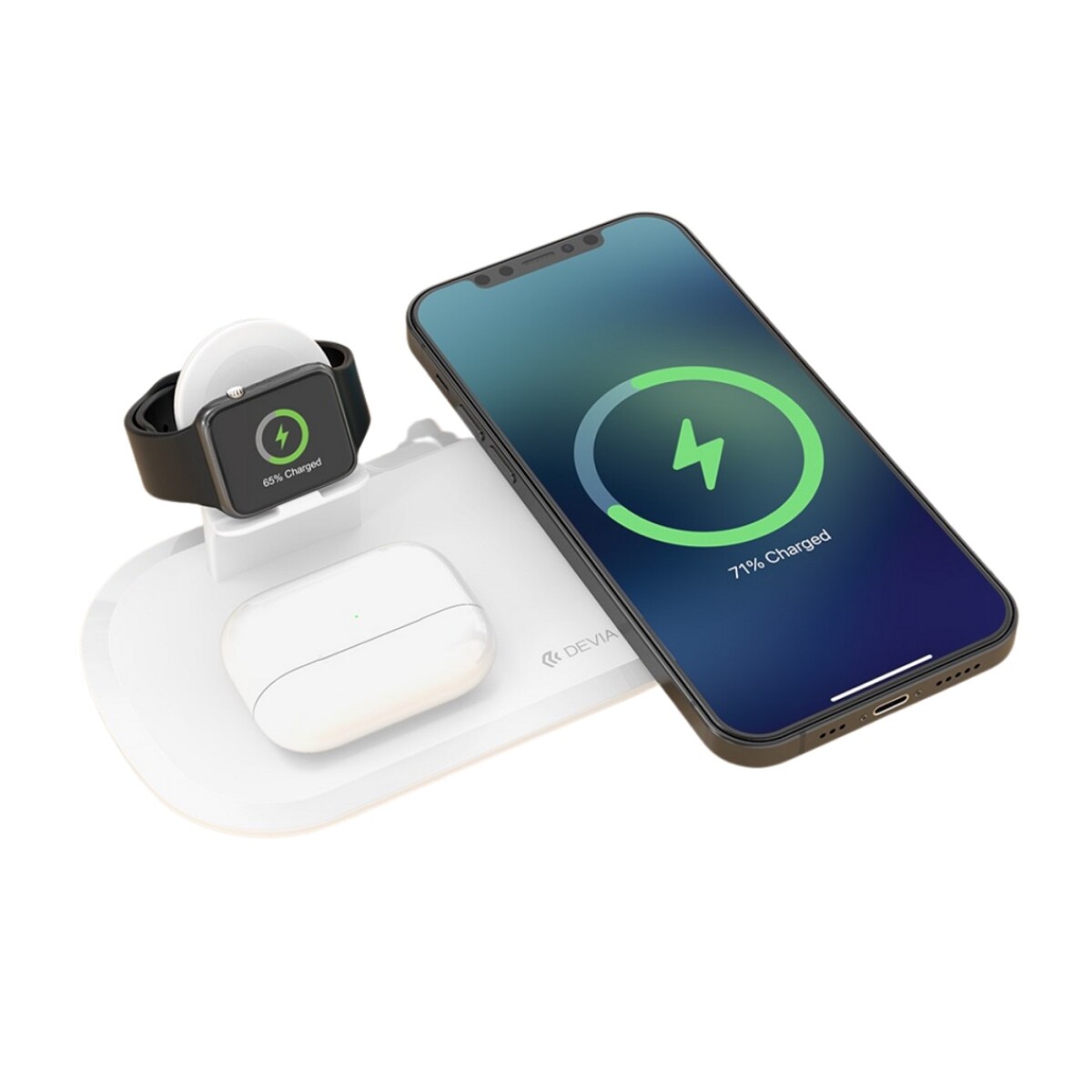WIRELESS CHARGER 3 IN 1 15W DEVIA FOR IPHONE / WATCH / EARPHONE V5 - White 