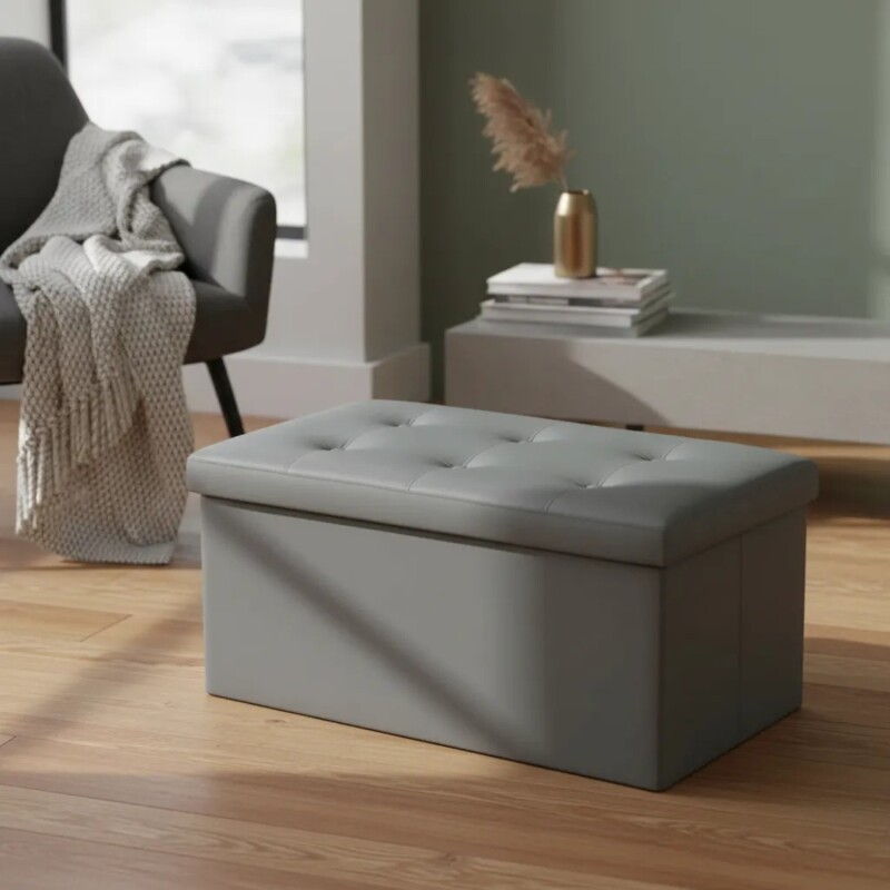 Puff Baúl Lumax Plegable 75x38 cm Organizador Living Dormitorio Gris Oscuro