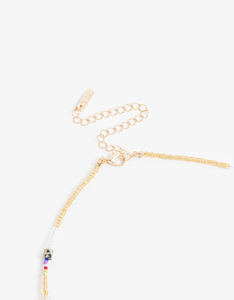 Collares Cortos Canutillos Collar Con Beads Floral - Dorado