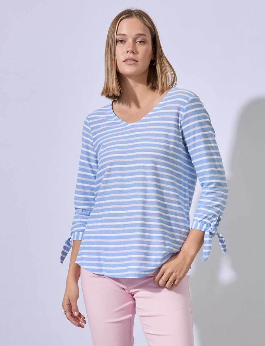 Blusa Algodon Lineas - Celeste/multi 