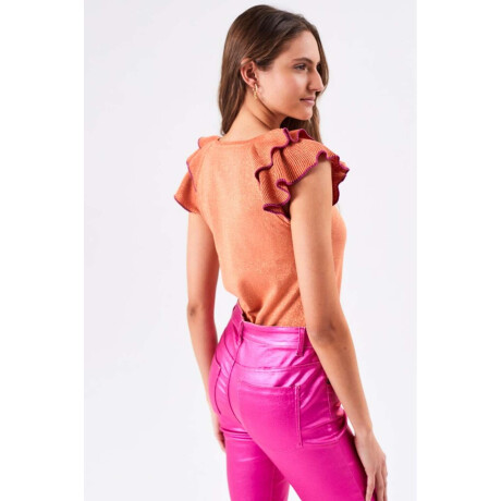 Top Metalizado Manga Volados Ocher