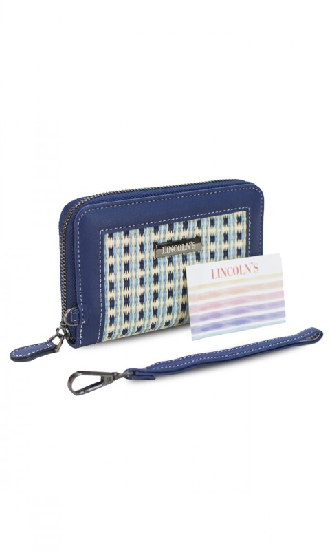 BILLETERA LORENZA TELAR RAYADO CIELO C/AZUL