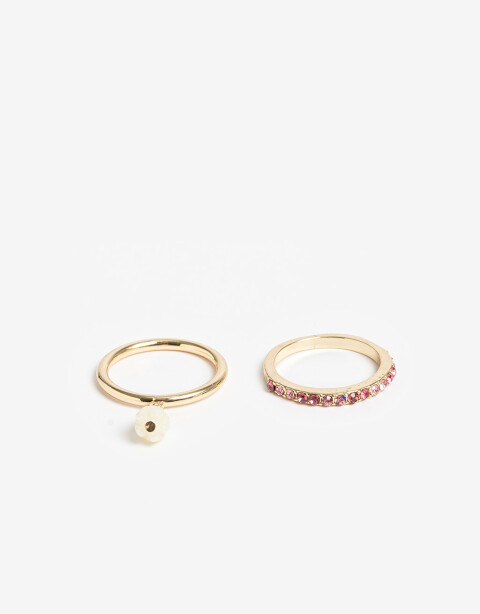 Sets Anillos Con Dijes Anillo Set Flor Nácar Con Strass. - Dorado