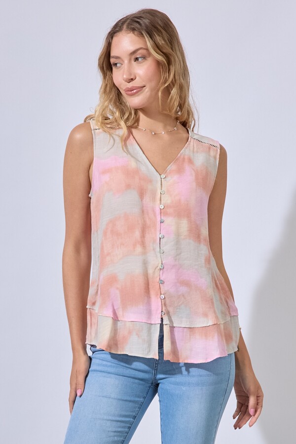 Blusa Gasa Botones ROSA/MULTI