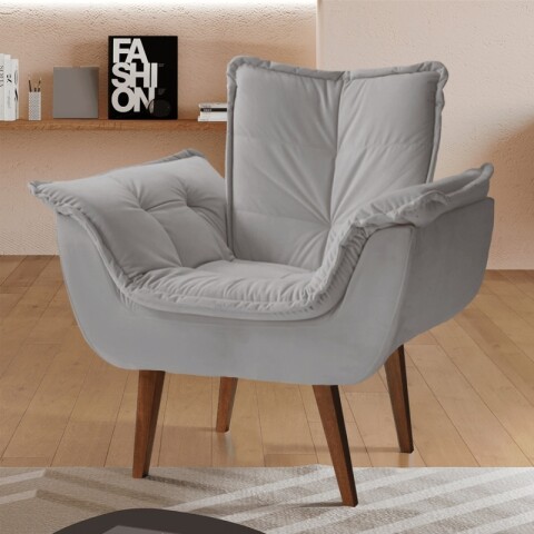 SILLON Butaca MALU Poltrona con asiento y espaldar de espuma revestido en terciopelo - Cinza SILLON Butaca MALU Poltrona con asiento y espaldar de espuma revestido en terciopelo - Cinza