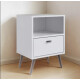 Mesa De Luz Nordica Retro Dormitorio 1 Estantes 1 Cajon Pro Blanco