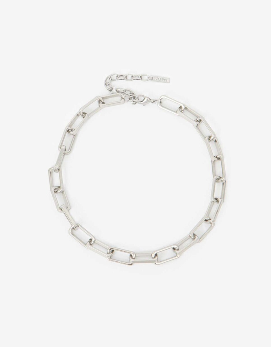 Collar Corto Metal Eslabones - Plateado Rodio 