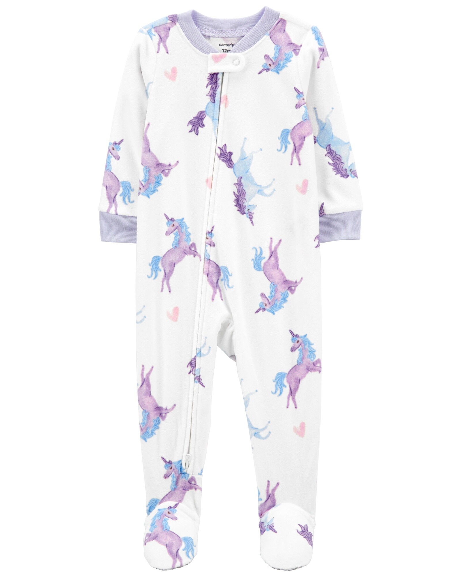Pijama una pieza de micropolar, con pie, diseño unicornios Sin color