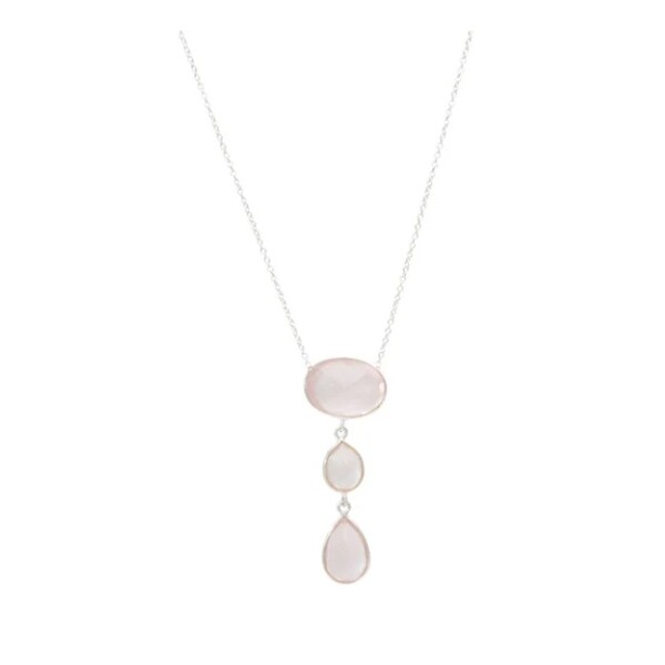 Cadena Triple-Plata rodinada 925-Piedra Cuarzo rosa-CD2001 Conpiedra