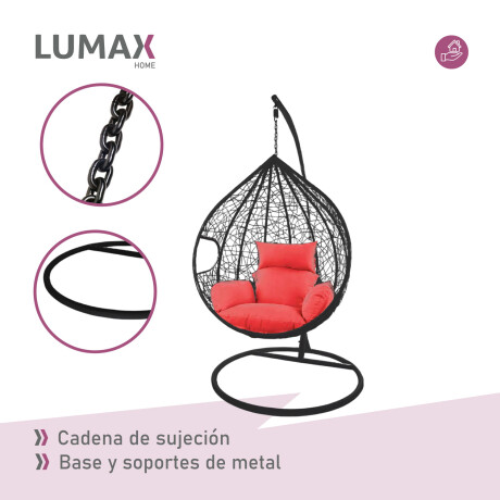Hamaca nido colgante c/base metal y apoya pie jardín Negro/Rojo