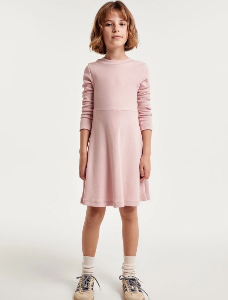 VESTIDO INFANTIL EN TELA ACANALADA ROSA