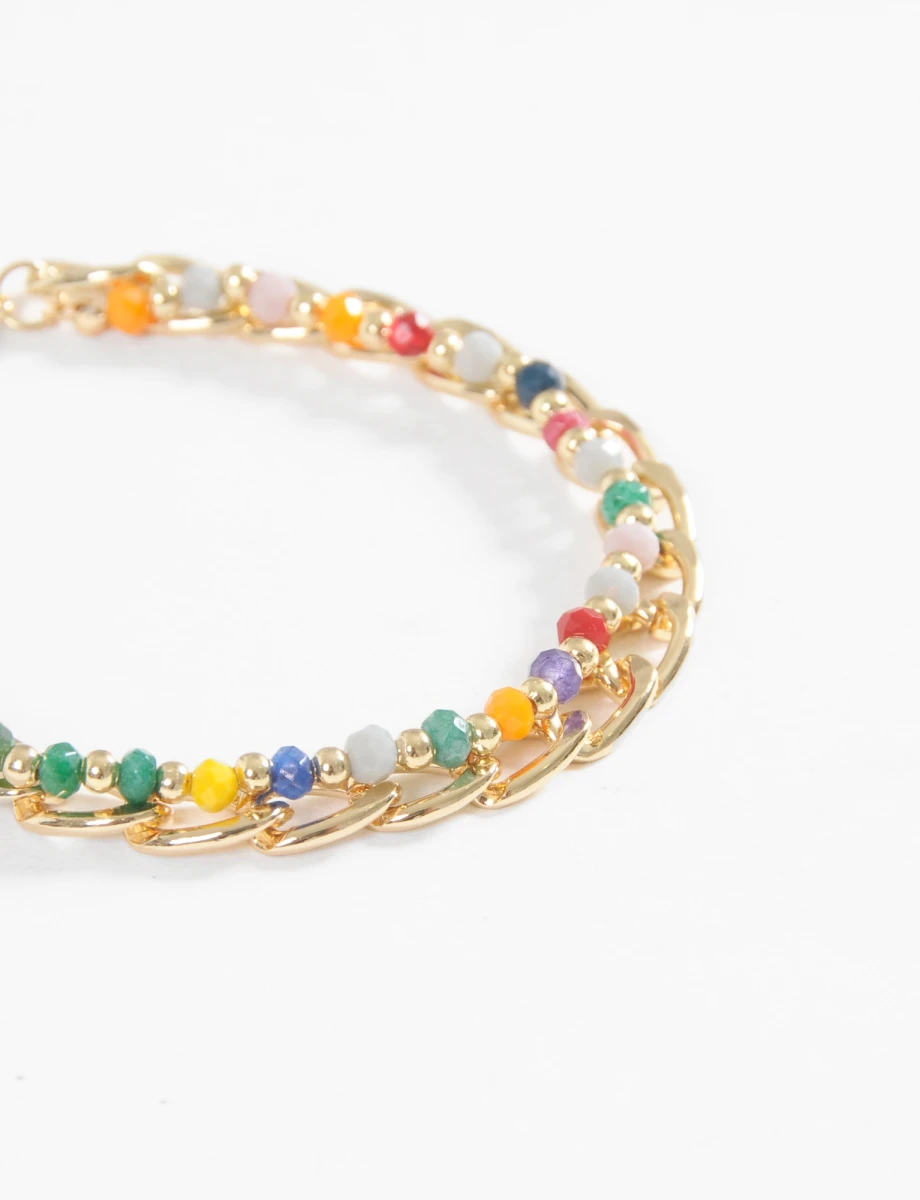 Pulsera doble cadena y piedras - dorado 