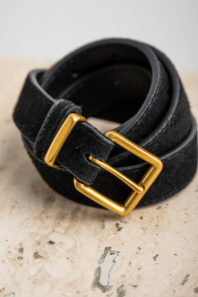 Cinto Cuero Hebilla Cuadrada Negro